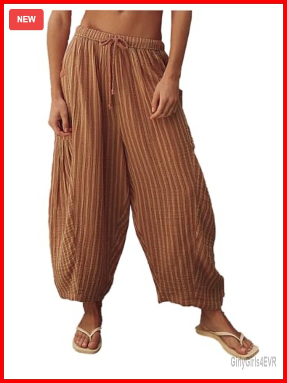 Womens Cotton Striped Harem Pants Loose Flowy Boho Barrel Trousers Summer